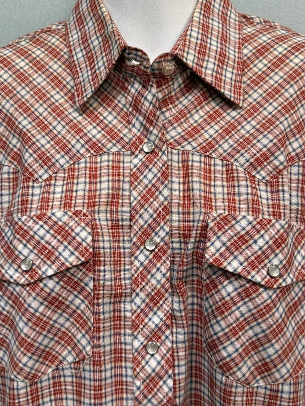 70s Amy Barr Red Plaid Pearl Snap Western Shirt Women's M/38 Equestrian Cowgirl